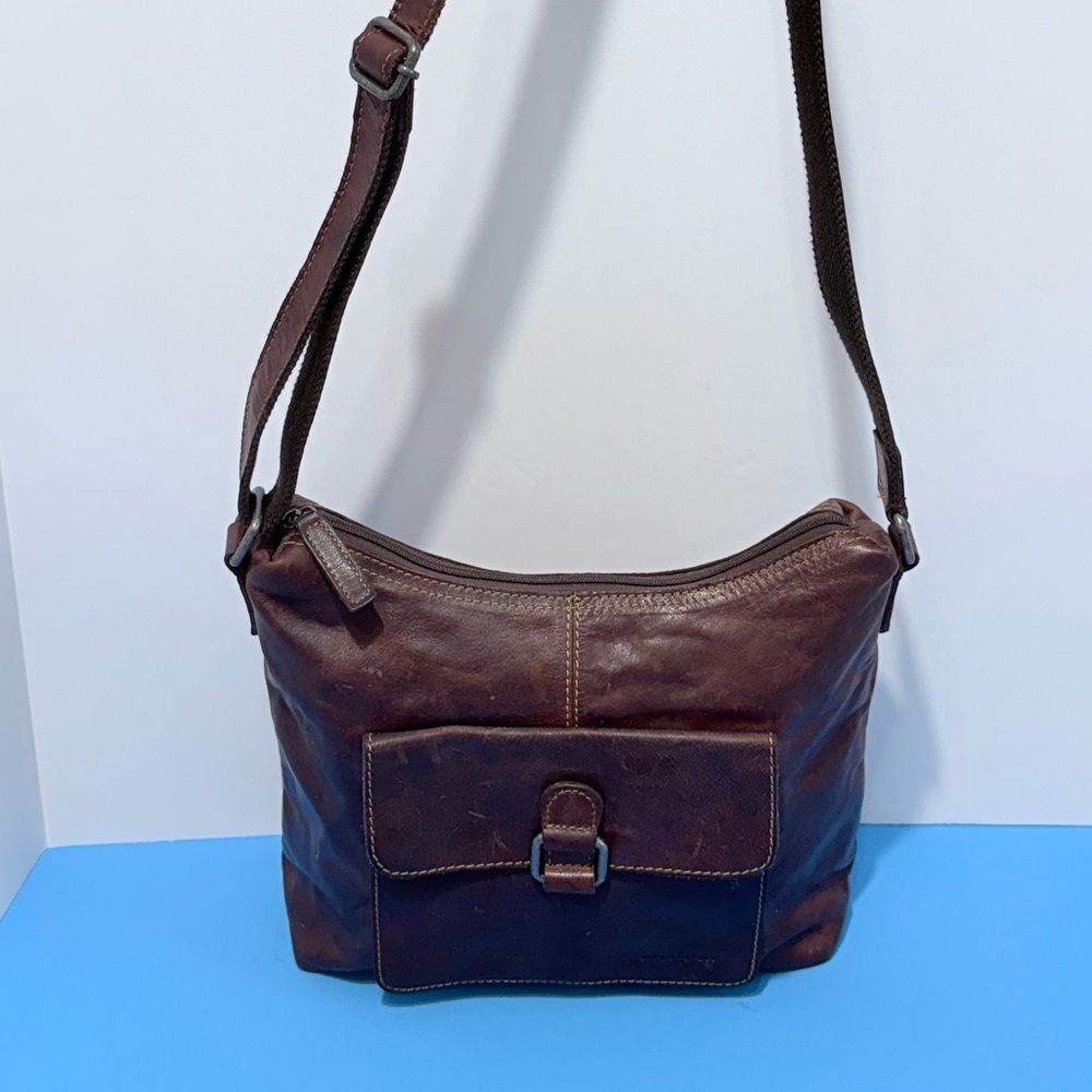 Jack Georges Brown Leather Crossbody Bag‎ Shoulder Purse Flap Pocket